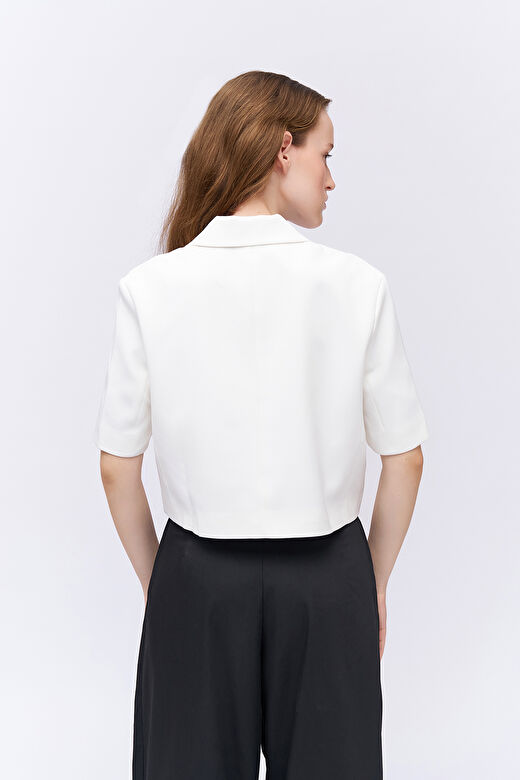 Kısa Kol Crop Blazer Ceket Ekru 4