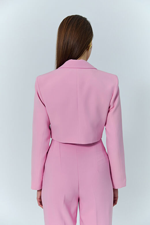 Kruvaze Crop Blazer Ceket Pembe 4