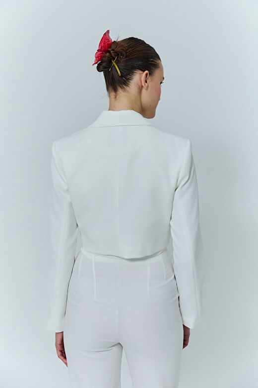 Kruvaze Crop Blazer Ceket Ekru 4