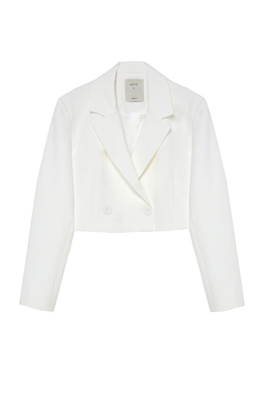 Kruvaze Crop Blazer Ceket Ekru 2