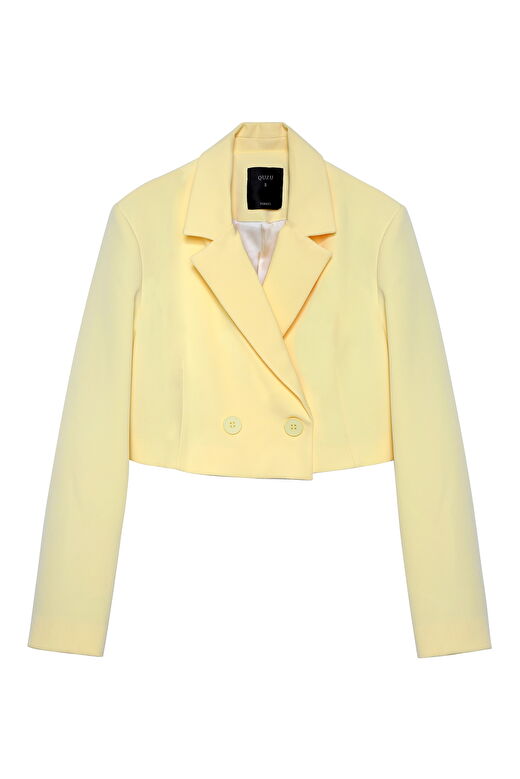 Kruvaze Crop Blazer Ceket Sarı 1