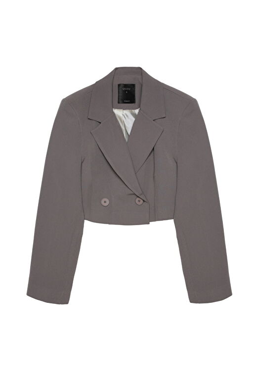 Kruvaze Crop Blazer Ceket Antrasit 1
