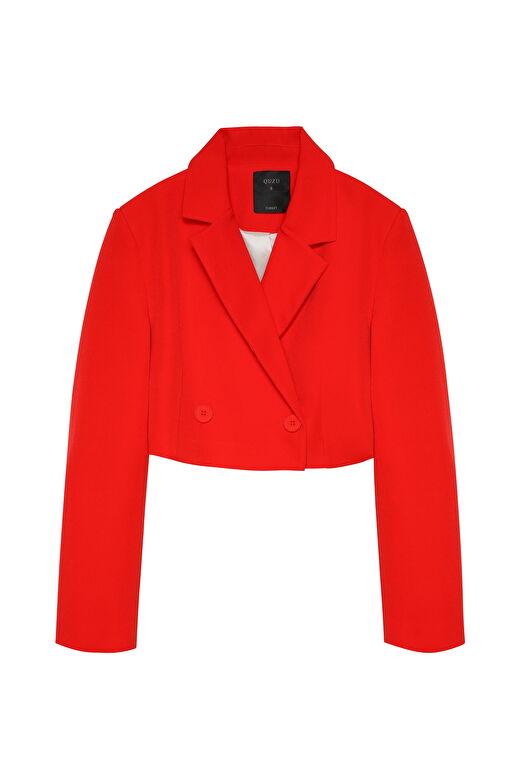 Kruvaze Crop Blazer Ceket Kırmızı 2