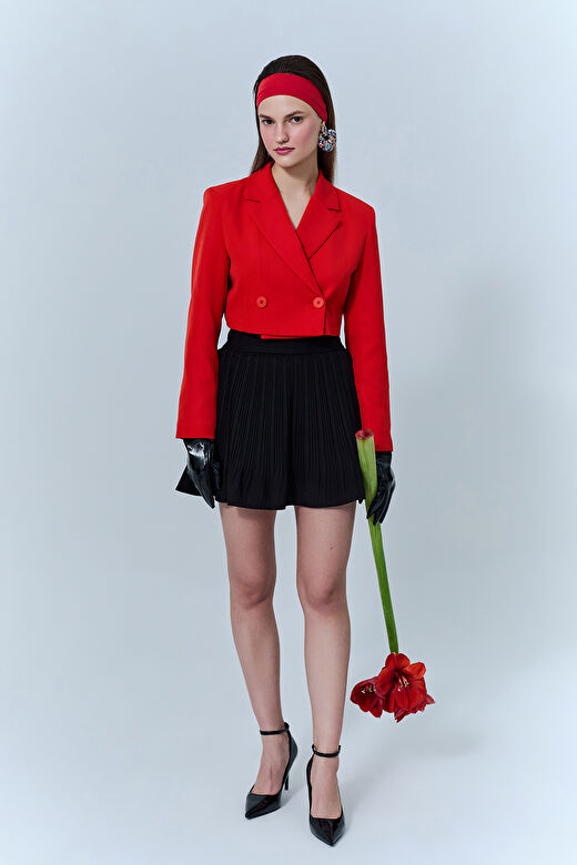 Kruvaze Crop Blazer Ceket Kırmızı 3