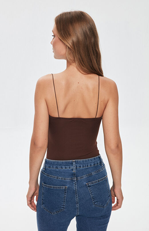 İnce Askılı Bodysuit Koyu Kahve 4