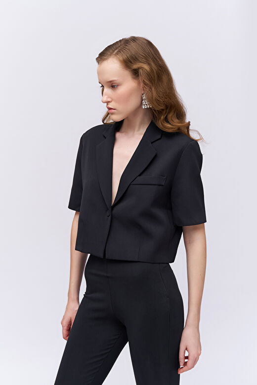 Kısa Kol Crop Blazer Ceket Siyah 3