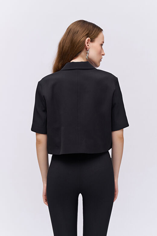 Kısa Kol Crop Blazer Ceket Siyah 4