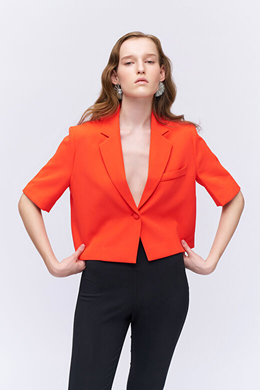 Kısa Kol Crop Blazer Ceket Turuncu 2