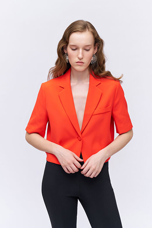 Kısa Kol Crop Blazer Ceket Turuncu 3