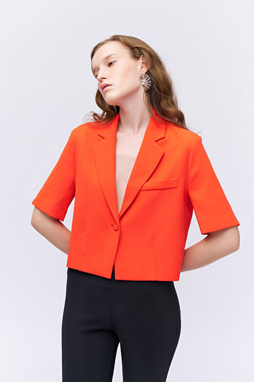 Kısa Kol Crop Blazer Ceket Turuncu 4