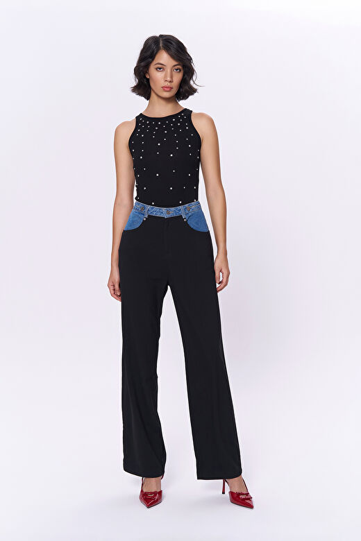 Taş Aksesuarlı Halter Yaka Bodysuit Siyah 3
