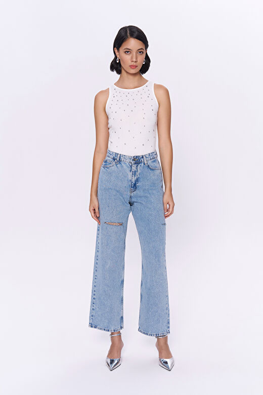 Taş Aksesuarlı Halter Yaka Bodysuit Ekru 3