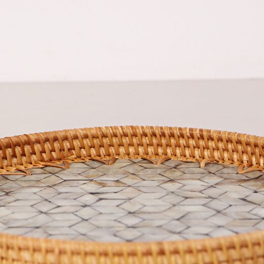 Abstract 25x3 cm Sedefli Rattan Tepsi & Duvar Dekoru 2