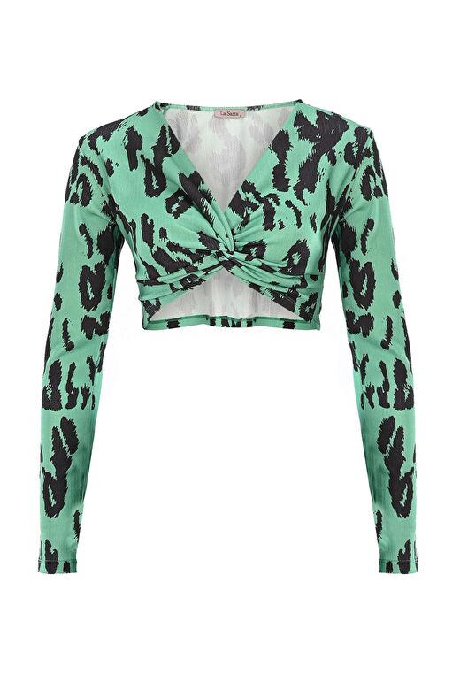 Mykonos Zebra Desen Önden Büzgü Detaylı Crop Top 1