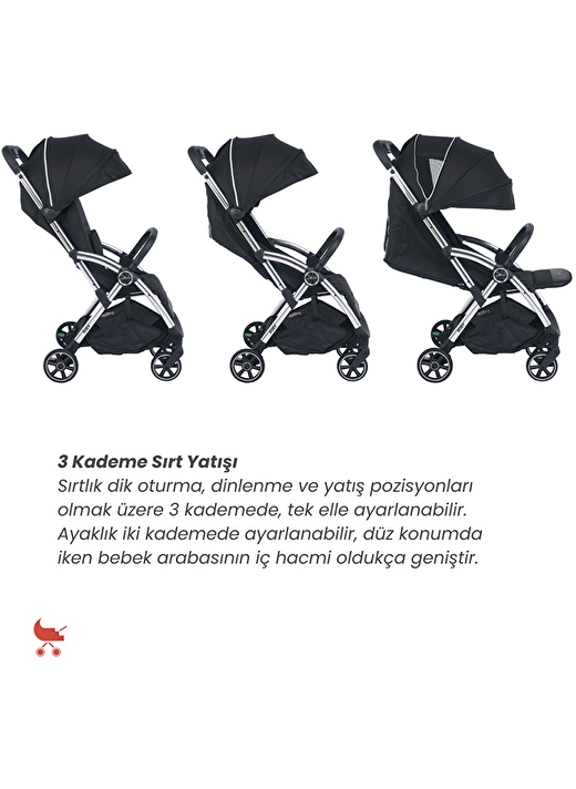 Merkür Bebe Ruby Tek Tuşla Otomatik Katlanan Kabin Boy Bebek Arabası Siyah 4