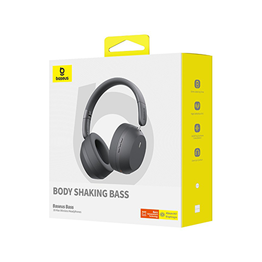 Baseus Bass 35 Max ENC Kablosuz Kulak Üstü Kulaklık, Koyu Gri 3
