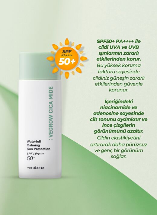 Vegrow Cica Mide Waterfull Sun Cream Vegan Bitkisel Yatıştırıcı Güneş Koruyucu 50 ml 4