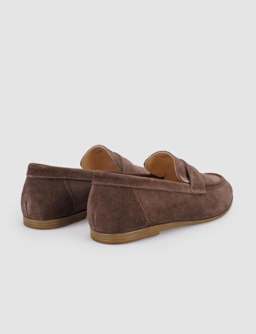 %100 Hakiki Deri Kahverengi Süet Kadın Loafer 3