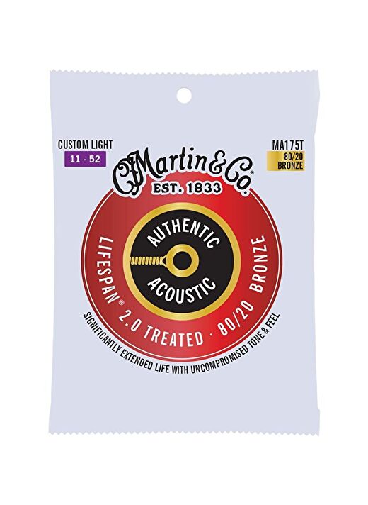 Martin Co MA175T SP Lifespan Treated Akustik Gitar Teli Custom Light 11-52 1