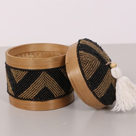 Bali Boncuklu Bambu Saklama Kutusu S 12x14 cm 2