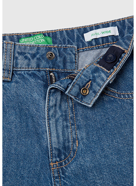 Kız Çocuk Denim Taş Yıkama Wide Fit Kargo Denim Pantolon 3