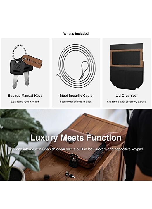 Vaultek Lifepod 2.0  Biometric Seyahat Humidoru Antik Brass 2