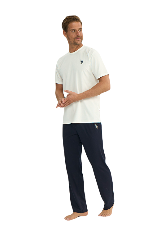 U.S. Polo Assn. -  Erkek Ekru Yuvarlak Yaka Pijama Takımı  2