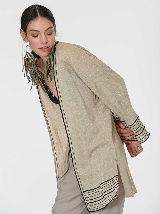 Çizgi Desenli Kadın Kimono Standart Renk Y1964114_089 3
