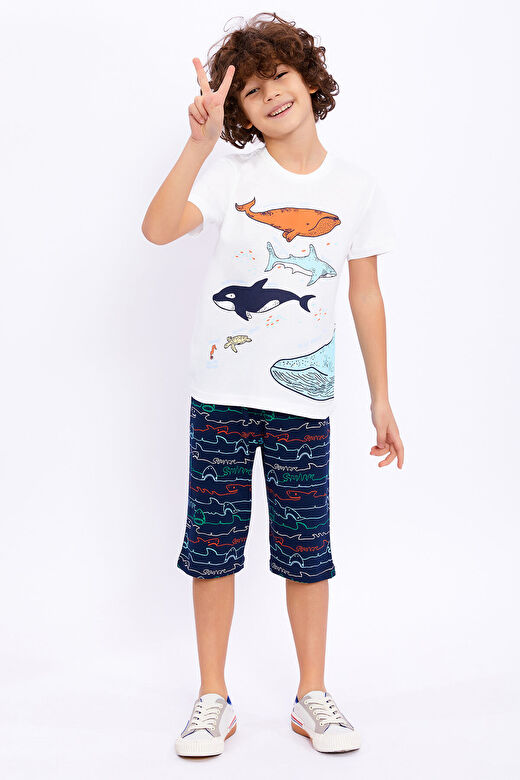Rolypoly Blue Whale Krem Erkek Çocuk Kapri Takım 1