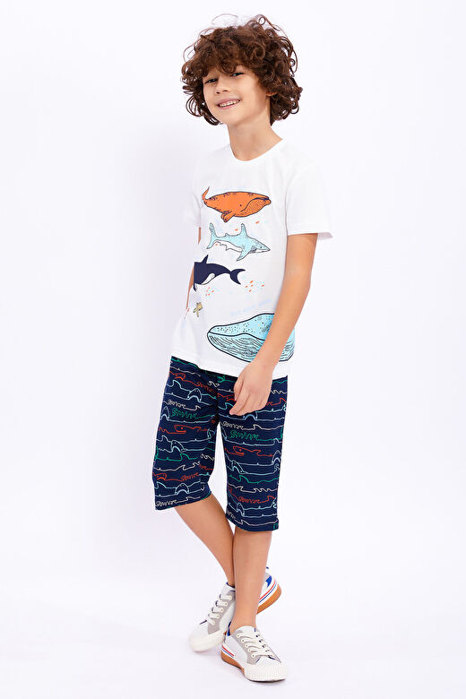 Rolypoly Blue Whale Krem Erkek Çocuk Kapri Takım 2