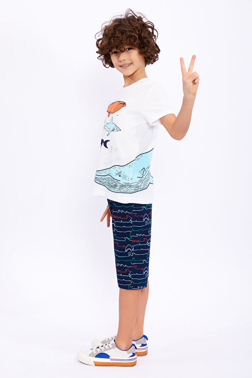 Rolypoly Blue Whale Krem Erkek Çocuk Kapri Takım 3
