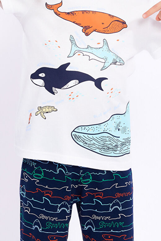 Rolypoly Blue Whale Krem Erkek Çocuk Kapri Takım 4