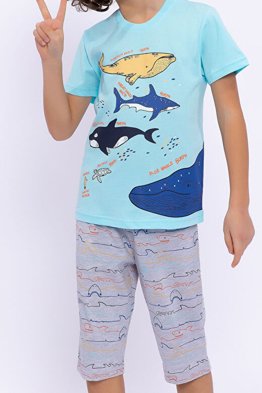 Rolypoly Blue Whale Turkuaz Erkek Çocuk Kapri Takım 3