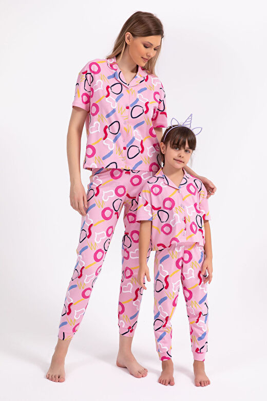 Rolyply Love Pembe Kız Çocuk Gömlek Pijama Takımı 2