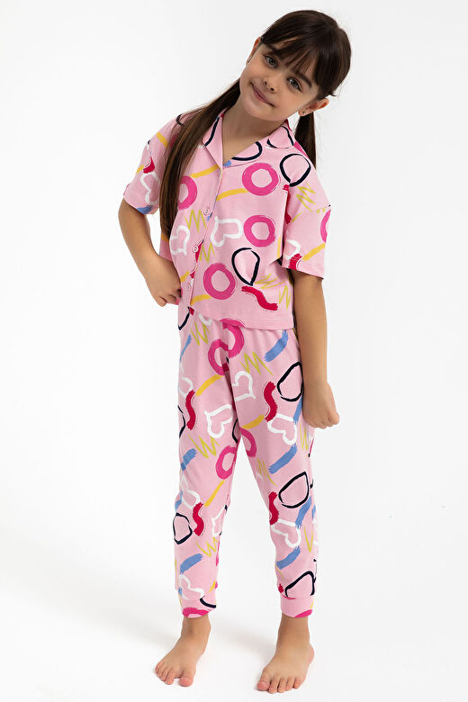 Rolyply Love Pembe Kız Çocuk Gömlek Pijama Takımı 3