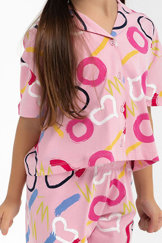 Rolyply Love Pembe Kız Çocuk Gömlek Pijama Takımı 4