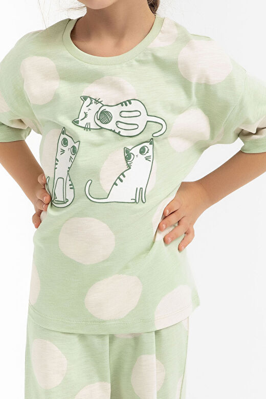 Rolypoly Cats Su Yeşili Kız Çocuk Pijama Takımı 2