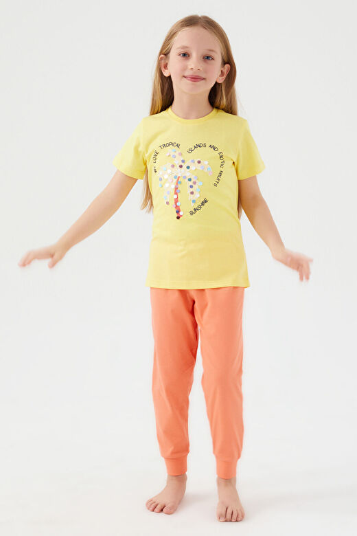Rolypoly We Love Tropical Yeşil Kız Çocuk Kısa Kol Pijama Takım 3