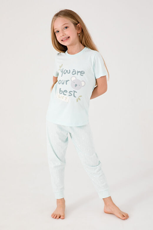 Rolypoly Gift Yeşil Kız Çocuk Kısa Kol Pijama Takım 4