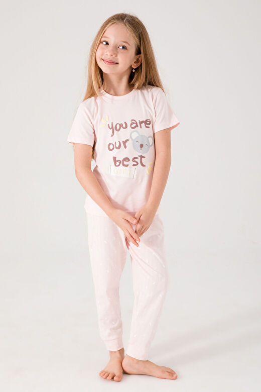 Rolypoly Gift Açık Turuncu Kız Çocuk Kısa Kol Pijama Takım 3