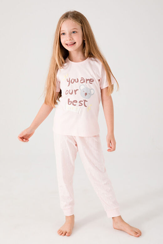 Rolypoly Gift Açık Turuncu Kız Çocuk Kısa Kol Pijama Takım 4