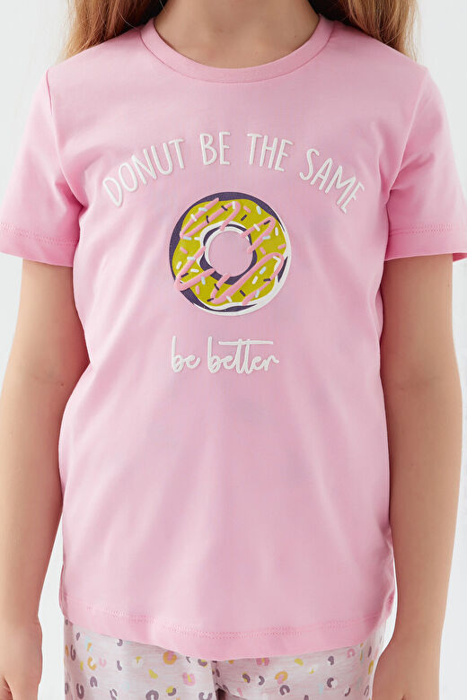 Rolypoly Donut Pattern Pembe Kız Çocuk Kısa Kol Pijama Takım 4
