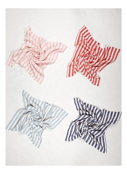 Stripy Pamuk Müslin Çok Amaçlı Örtü Lacivert 80x80 2