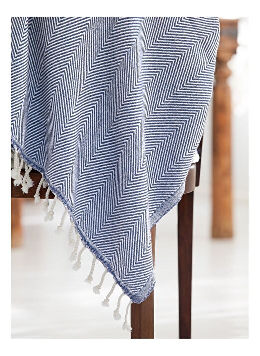Wool Herringbone Yünlü Koltuk Şalı Denim 120x170 3
