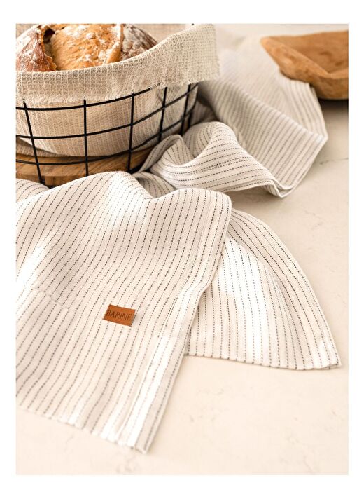 Linen Runner Kırık Beyaz / Siyah Çizgili 45x160 4