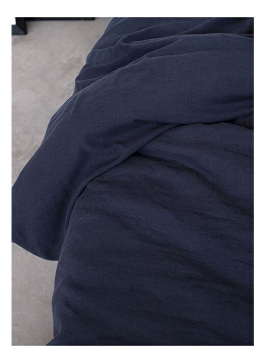 Washed Linen Keten Çift Kişilik Nevresim Indigo 200x220 3