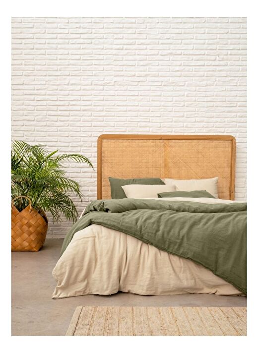 Washed Linen Keten Çift Kişilik Nevresim Haki 200x220 2