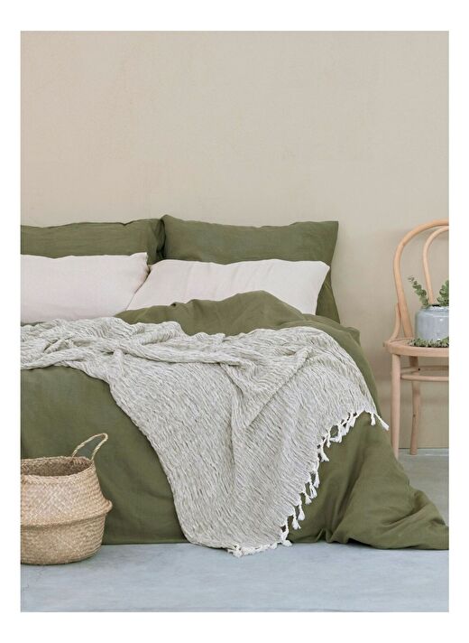 Washed Linen Keten Çift Kişilik Nevresim Haki 200x220 3