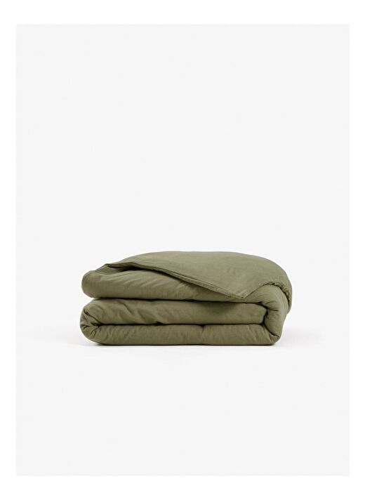 Washed Linen Keten Çift Kişilik Nevresim Haki 200x220 4