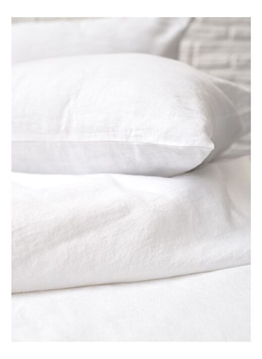 Washed Linen Keten Çift Kişilik Nevresim Beyaz 200x220 4